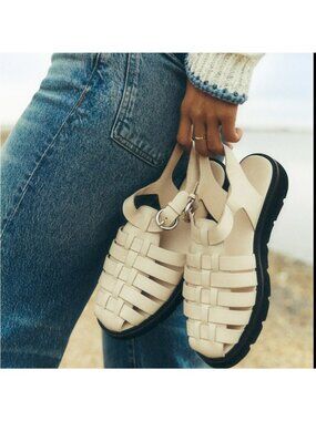 Anthro Anthropologie Woven Leather Fisherman Sandals Cream Platform EU 39 / US 8